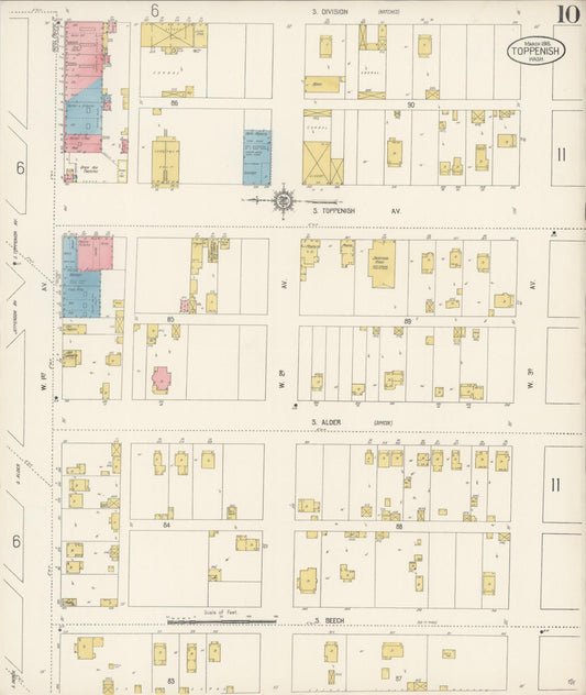 Sanborn Fire Insurance Map from Toppenish, Yakima County, Washington (1915), Sheet #0010 - Historic Sanborn Fire Insurance Map Print, vintage old map wall art, antique decor, genealogy gift, Washington Washington map