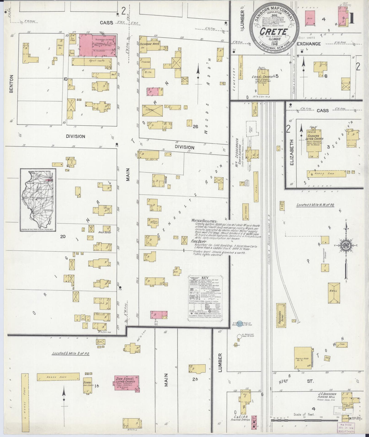 Sanborn Fire Insurance Map from Crete, Will County, Illinois (1916), Sheet #0001 - Complete Map Set gallery image, historic Sanborn map, vintage wall art, Illinois Illinois