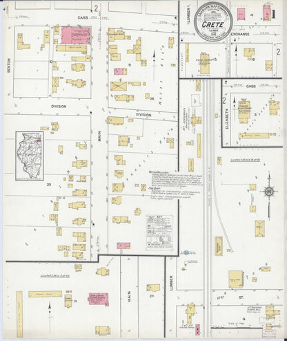 Sanborn Fire Insurance Map from Crete, Will County, Illinois (1916), Sheet #0001 - Complete Map Set gallery image, historic Sanborn map, vintage wall art, Illinois Illinois