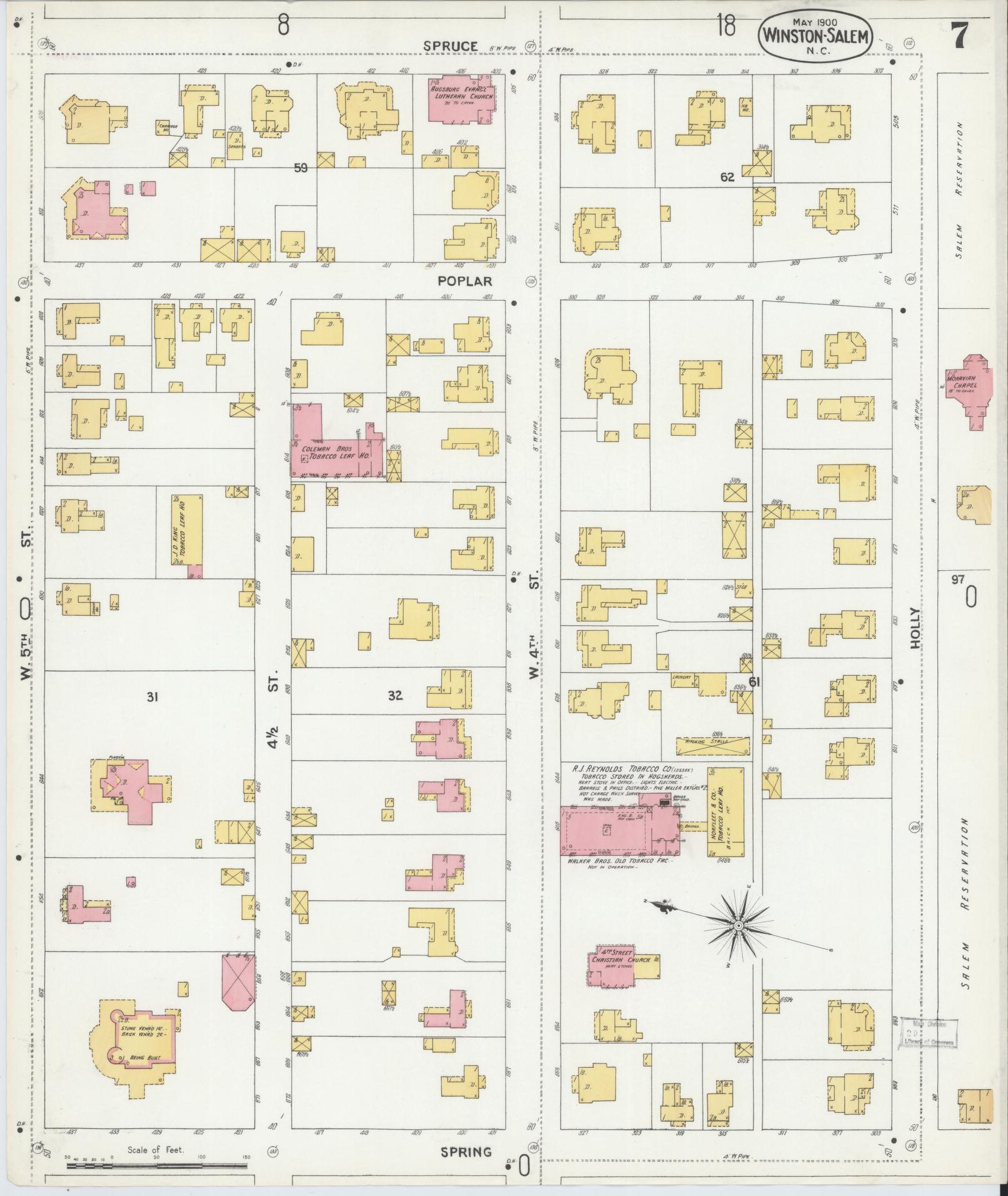 Sanborn Fire Insurance Map from Winston-Salem, Forsyth County, North Carolina (1900), Sheet #0007 - Complete Map Set gallery image, historic Sanborn map, vintage wall art, North Carolina North Carolina
