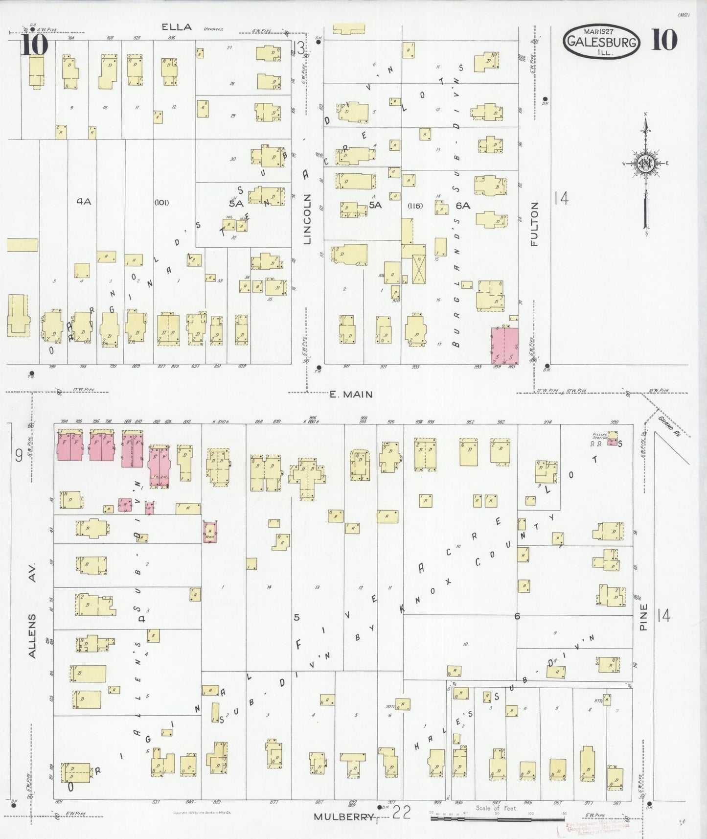 Sanborn Fire Insurance Map from Galesburg, Knox County, Illinois (1927), Sheet #0010 - Historic Sanborn Fire Insurance Map Print, vintage old map wall art, antique decor, genealogy gift, Illinois Illinois map
