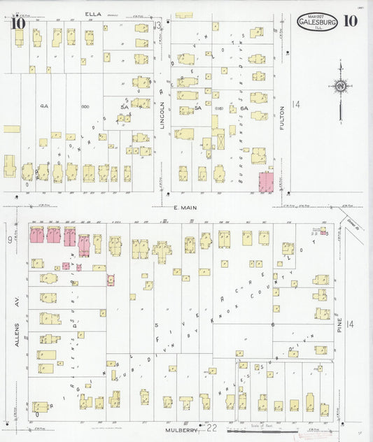Sanborn Fire Insurance Map from Galesburg, Knox County, Illinois (1927), Sheet #0010 - Historic Sanborn Fire Insurance Map Print, vintage old map wall art, antique decor, genealogy gift, Illinois Illinois map