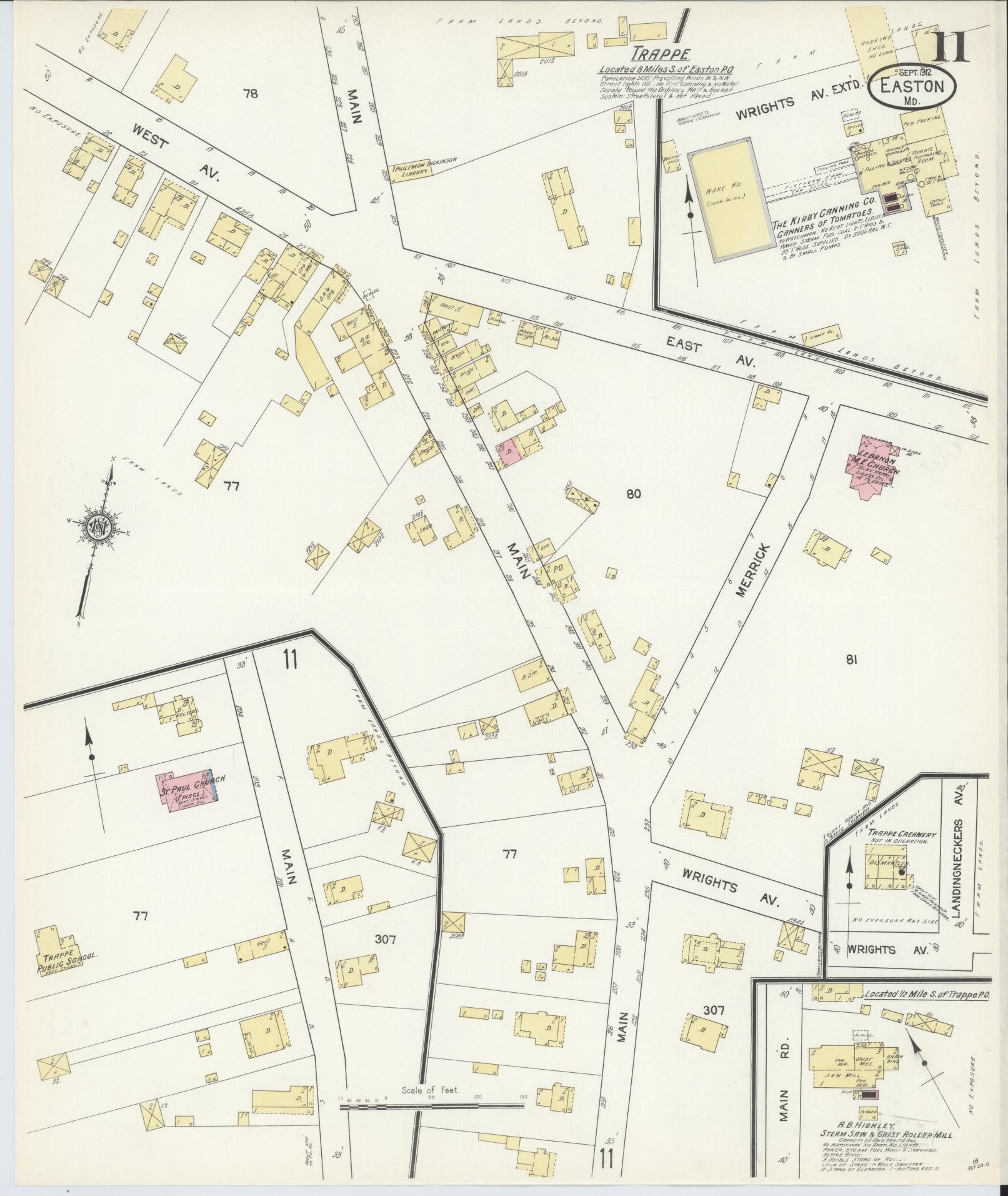 Talbot, Maryland - 1912 - Sanborn Fire Insurance Map, Sheet #0011 - Historic Sanborn Fire Insurance Map Print, Talbot Maryland 1912 0011 vintage old map wall art
