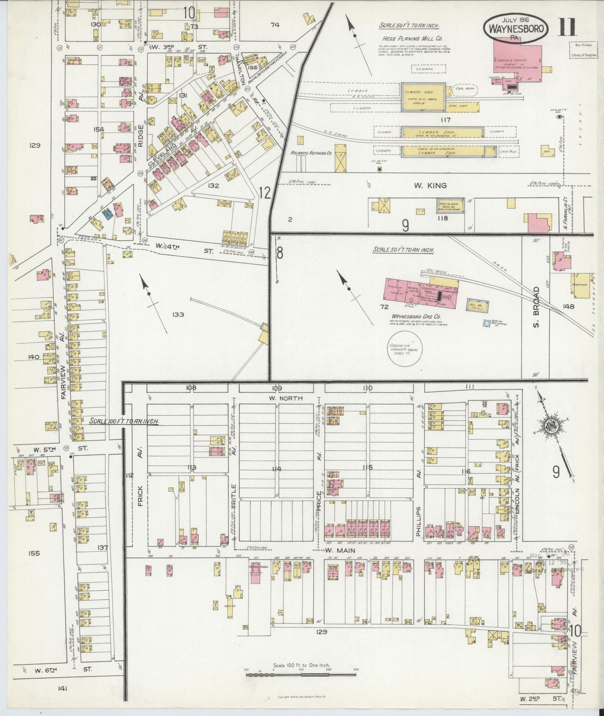Sanborn Fire Insurance Map from Waynesboro, Franklin County, Pennsylvania (1916), Sheet #0011 - Historic Sanborn Fire Insurance Map Print, vintage old map wall art, antique decor, genealogy gift, Pennsylvania Pennsylvania map