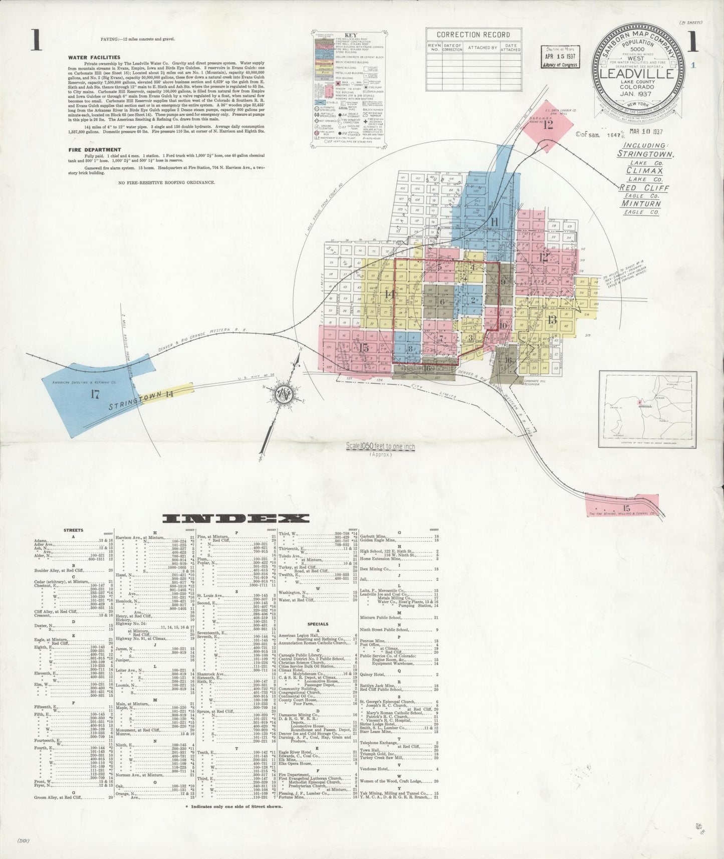 Sanborn Fire Insurance Map from Leadville, Lake County, Colorado (1937), Sheet #0001 - Complete Map Set gallery image, historic Sanborn map, vintage wall art, Colorado Colorado