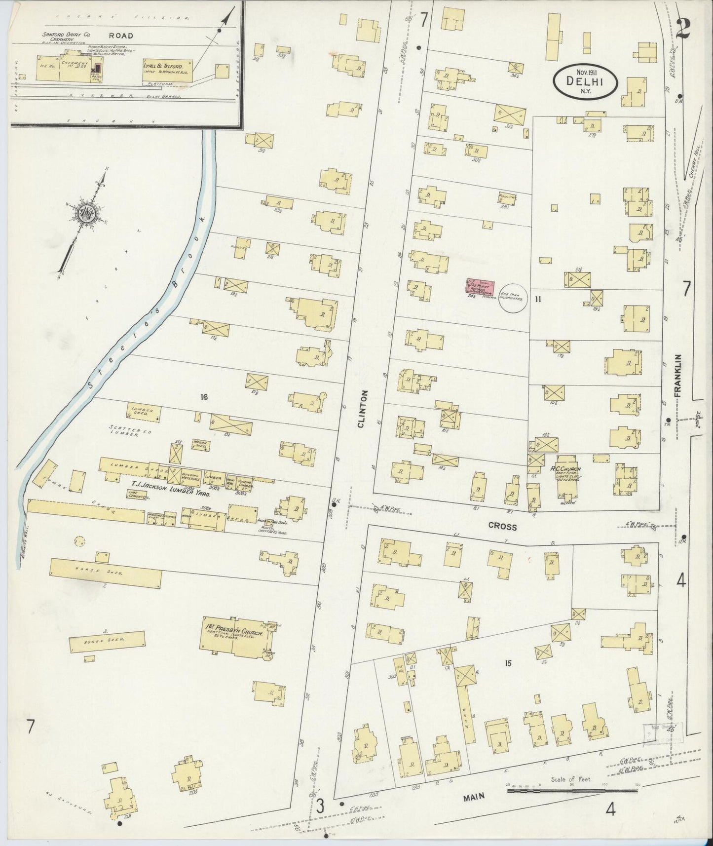 Sanborn Fire Insurance Map from Delhi, Delaware County, New York (1911), Sheet #0002 - Historic Sanborn Fire Insurance Map Print, vintage old map wall art, antique decor, genealogy gift, Delhi Delaware map
