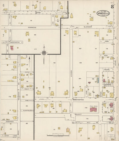 Sanborn Fire Insurance Map from Monticello, Jefferson County, Florida (1922), Sheet #0008 - Historic Sanborn Fire Insurance Map Print, vintage old map wall art, antique decor, genealogy gift, Florida Florida map