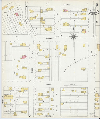 Sanborn Fire Insurance Map from Moorhead, Clay County, Minnesota (1899), Sheet #0009 - Historic Sanborn Fire Insurance Map Print, vintage old map wall art, antique decor, genealogy gift, Minnesota Minnesota map