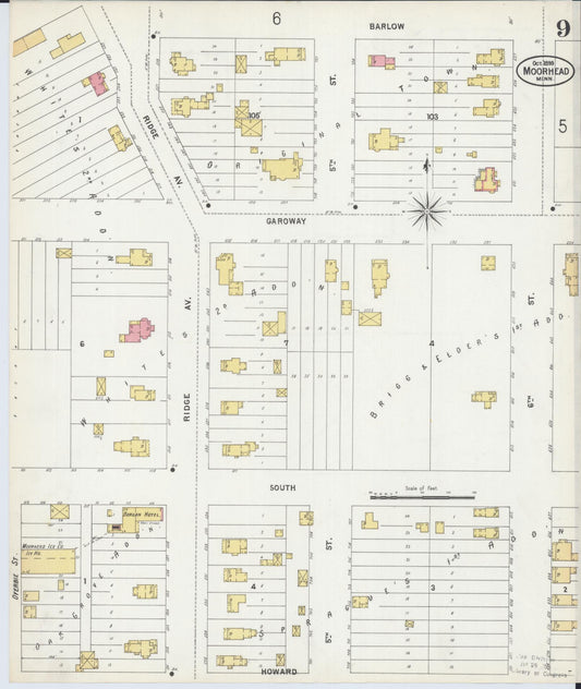 Sanborn Fire Insurance Map from Moorhead, Clay County, Minnesota (1899), Sheet #0009 - Historic Sanborn Fire Insurance Map Print, vintage old map wall art, antique decor, genealogy gift, Minnesota Minnesota map