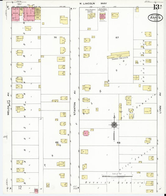 Sanborn Fire Insurance Map from Ames, Story County, Iowa (1920), Sheet #0013 - Historic Sanborn Fire Insurance Map Print, vintage old map wall art