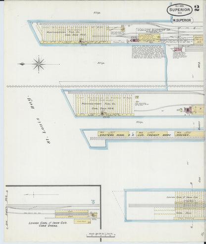 Sanborn Fire Insurance Map from Superior, Douglas County, Wisconsin (1889), Sheet #0002 - Complete Map Set gallery image, historic Sanborn map, vintage wall art, Wisconsin Wisconsin