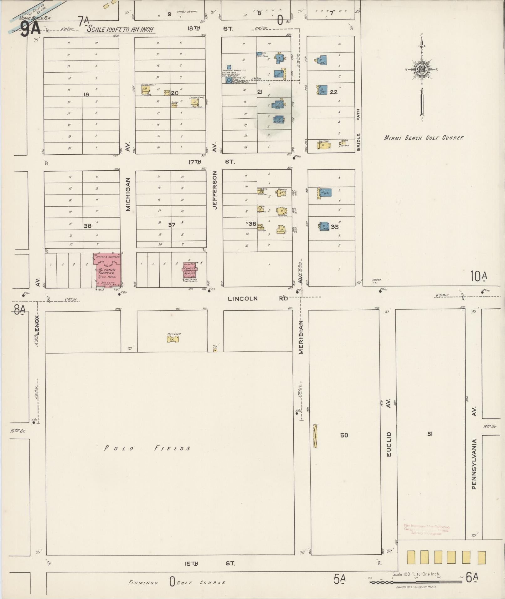 Sanborn Fire Insurance Map from Miami Beach, Dade County, Florida (1921), Sheet #0009 - Complete Map Set gallery image, historic Sanborn map, vintage wall art, Florida Florida