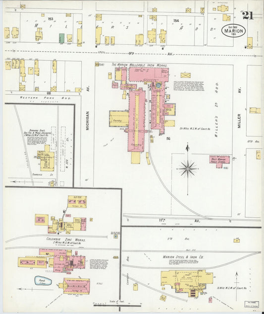 Sanborn Fire Insurance Map from Marion, Grant County, Indiana (1901), Sheet #0021 - Historic Sanborn Fire Insurance Map Print, vintage old map wall art, antique decor, genealogy gift, Indiana Indiana map
