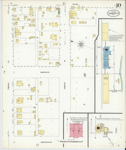 Sanborn Fire Insurance Map from San Angelo, Tom Green County, Texas (1908), Sheet #0010 - Historic Sanborn Fire Insurance Map Print, vintage old map wall art, antique decor, genealogy gift, Texas Texas map
