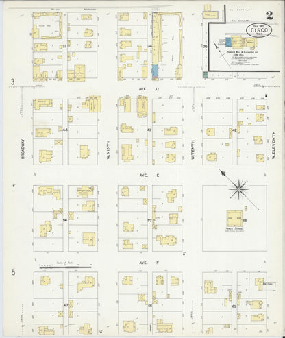 Sanborn Fire Insurance Map from Cisco, Eastland County, Texas (1907), Sheet #0002 - Complete Map Set gallery image, historic Sanborn map, vintage wall art, Texas Texas
