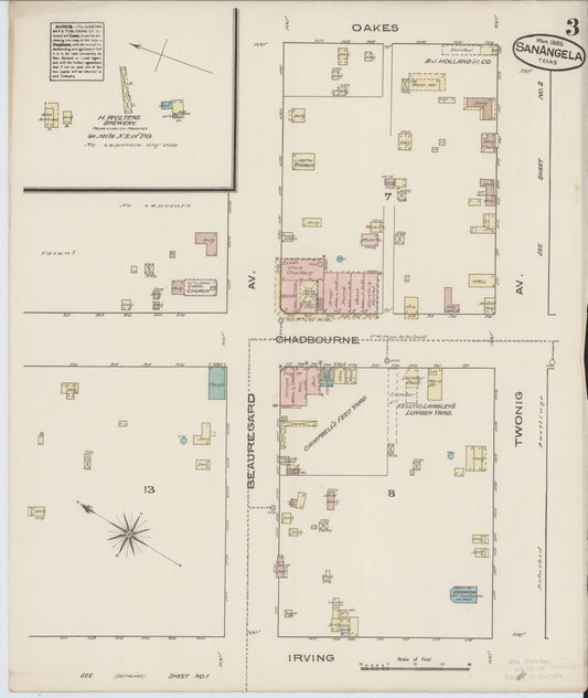 Sanborn Fire Insurance Map from San Angelo, Tom Green County, Texas (1885), Sheet #0003 - Historic Sanborn Fire Insurance Map Print, vintage old map wall art, antique decor, genealogy gift, Texas Texas map