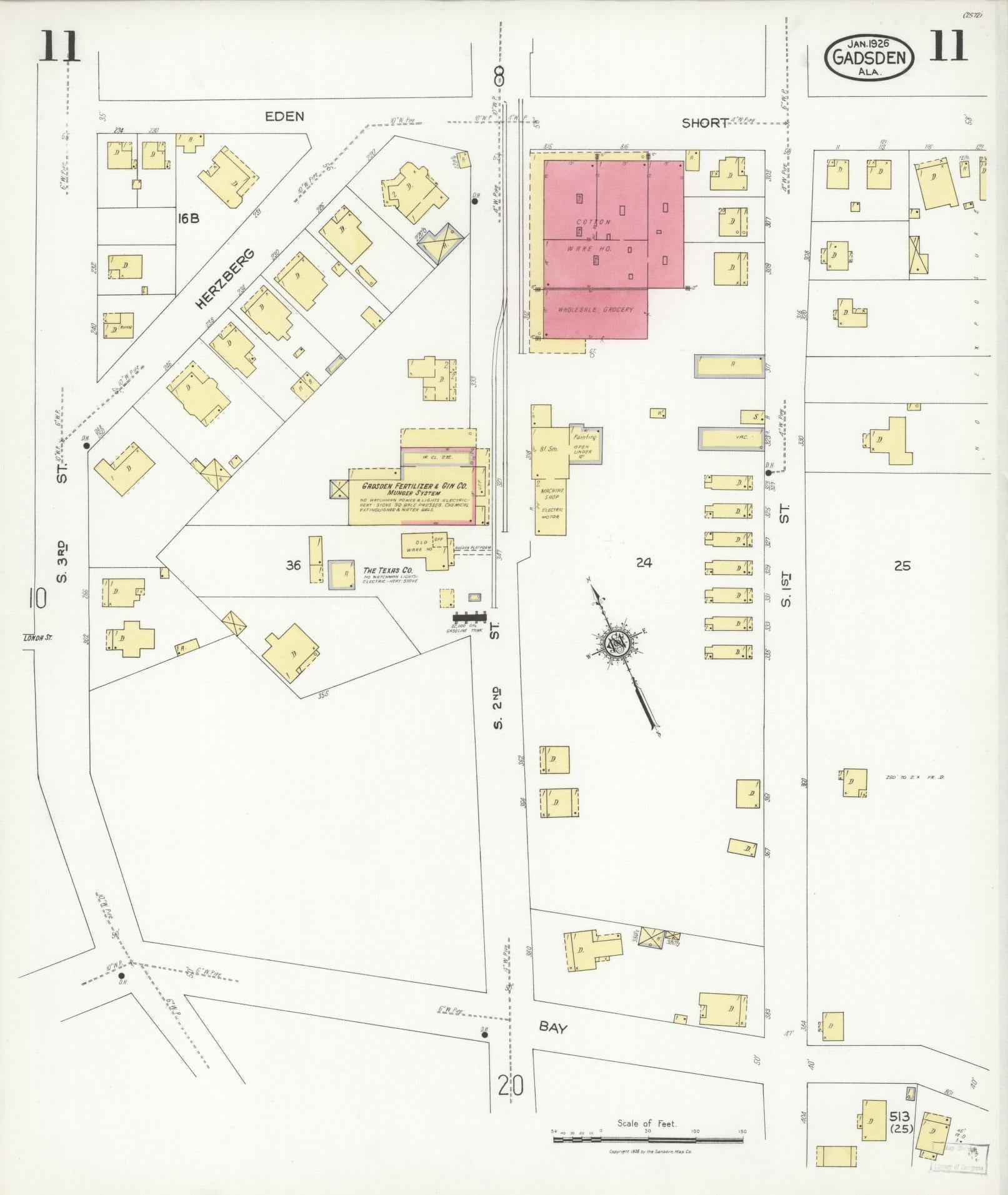 Sanborn Fire Insurance Map from Gadsden, Etowah County, Alabama (1926), Sheet #0011 - Complete Map Set gallery image, historic Sanborn map, vintage wall art, Alabama Alabama