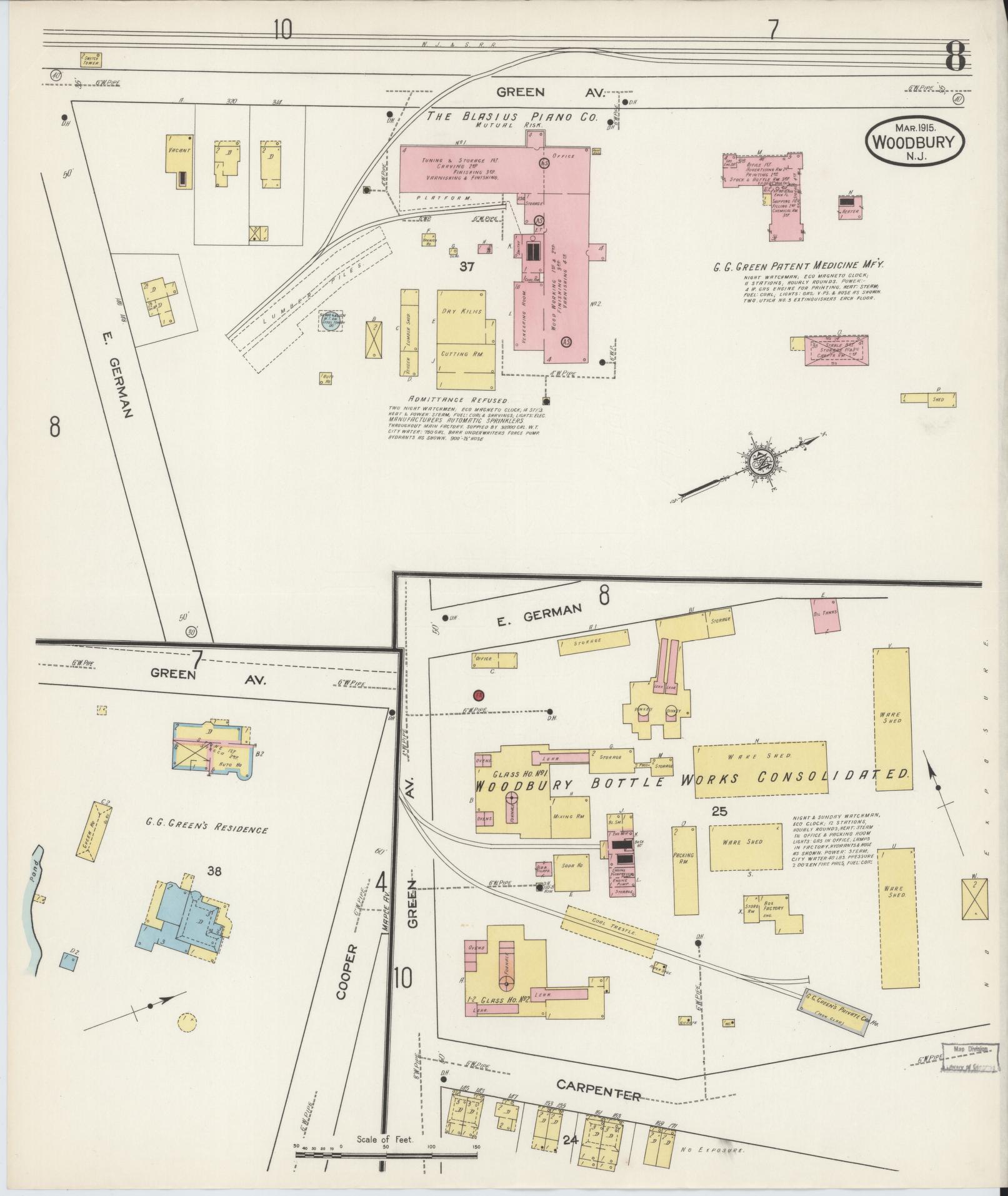 Sanborn Fire Insurance Map from Woodbury, Gloucester County, New Jersey (1915), Sheet #0008 - Complete Map Set gallery image, historic Sanborn map, vintage wall art, New Jersey New Jersey