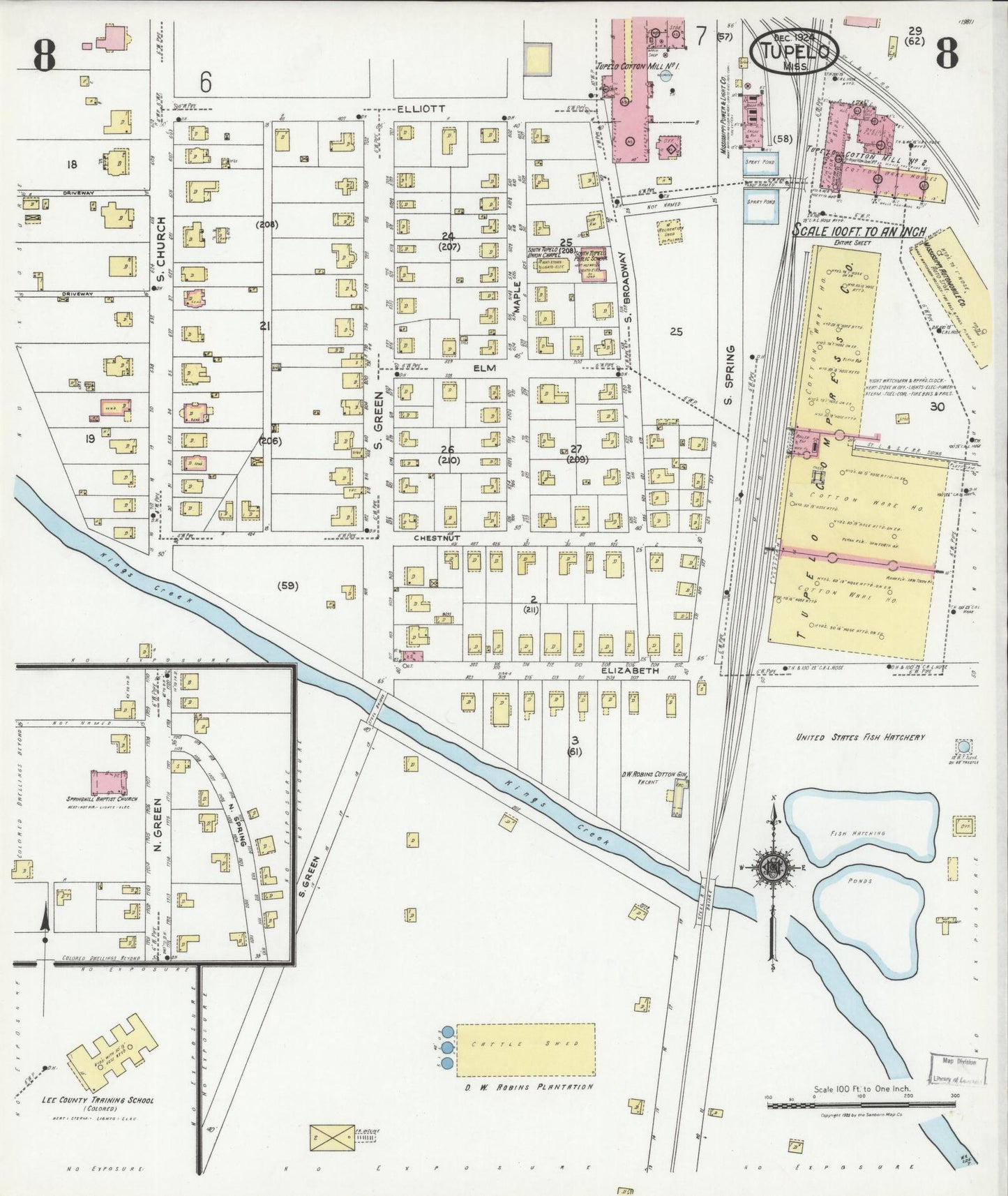 Sanborn Fire Insurance Map from Tupelo, Lee County, Mississippi (1924), Sheet #0008 - Complete Map Set gallery image, historic Sanborn map, vintage wall art, Mississippi Mississippi