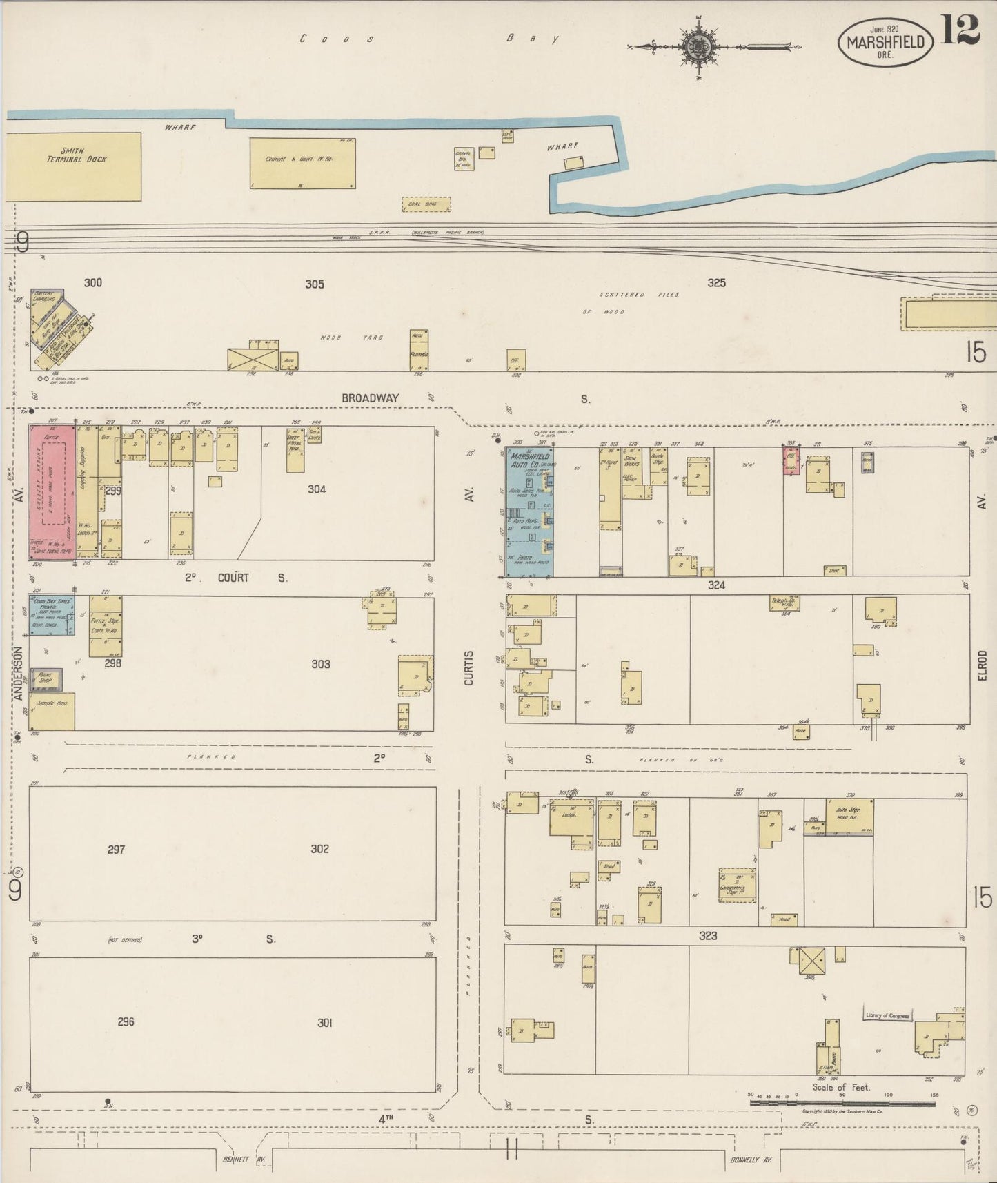 Sanborn Fire Insurance Map from Marshfield, Coos County, Oregon (1920), Sheet #0012 - Historic Sanborn Fire Insurance Map Print, vintage old map wall art, antique decor, genealogy gift, Oregon Oregon map