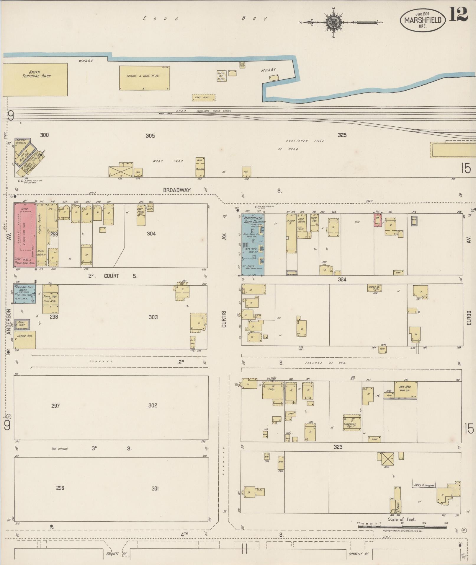 Sanborn Fire Insurance Map from Marshfield, Coos County, Oregon (1920), Sheet #0012 - Historic Sanborn Fire Insurance Map Print, vintage old map wall art, antique decor, genealogy gift, Oregon Oregon map
