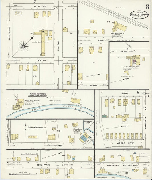 Sanborn Fire Insurance Map from Hackettstown, Warren County, New Jersey (1909), Sheet #0008 - Historic Sanborn Fire Insurance Map Print, vintage old map wall art, antique decor, genealogy gift, New Jersey New Jersey map