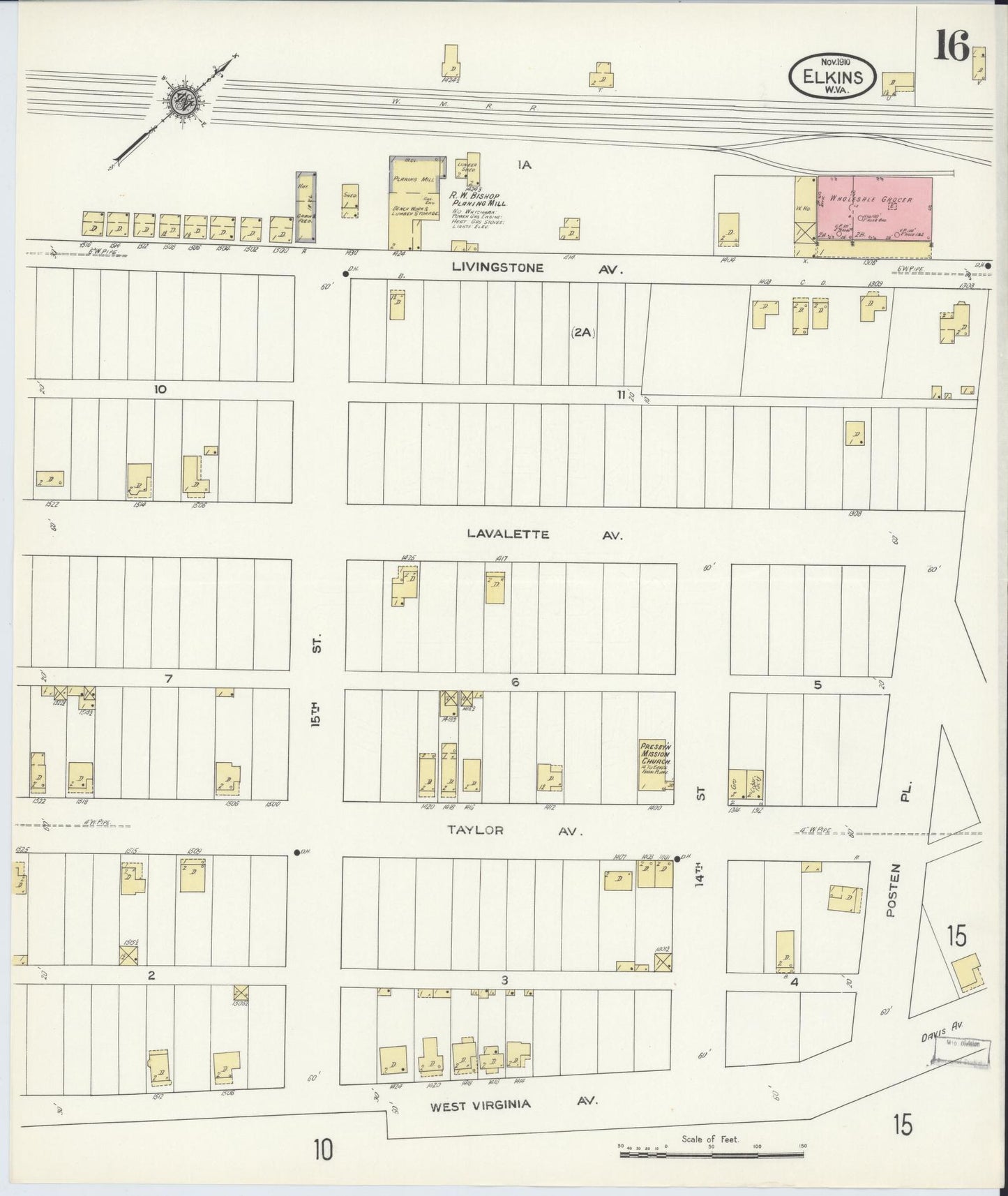 Sanborn Fire Insurance Map from Elkins, Randolph County, West Virginia (1910), Sheet #0016 - Complete Map Set gallery image, historic Sanborn map, vintage wall art, West Virginia West Virginia