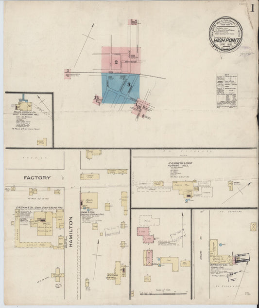 Sanborn Fire Insurance Map from High Point, Guilford County, North Carolina (1885), Sheet #0001 - Historic Sanborn Fire Insurance Map Print, vintage old map wall art, antique decor, genealogy gift, North Carolina North Carolina map