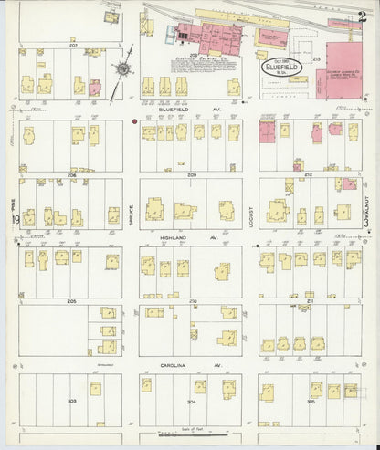 Sanborn Fire Insurance Map from Bluefield, Mercer County, West Virginia (1910), Sheet #0002 - Complete Map Set gallery image, historic Sanborn map, vintage wall art, West Virginia West Virginia