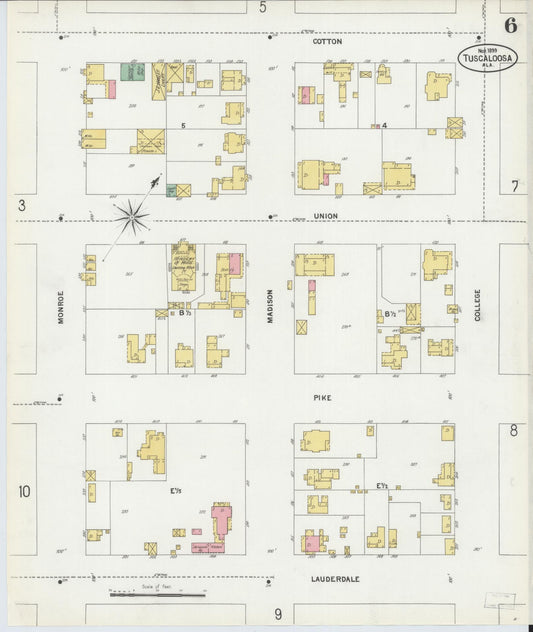 Sanborn Fire Insurance Map from Tuscaloosa, Tuscaloosa County, Alabama (1899), Sheet #0006 - Historic Sanborn Fire Insurance Map Print, vintage old map wall art, antique decor, genealogy gift, Alabama Alabama map