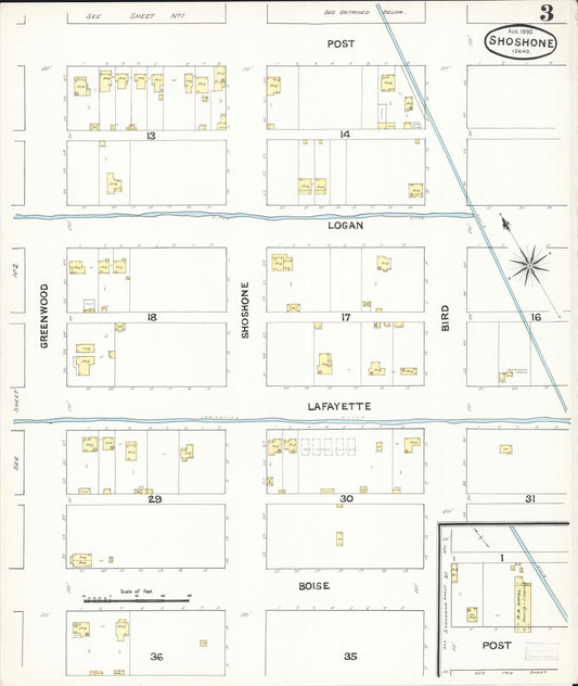 Sanborn Fire Insurance Map from Shoshone, Lincoln County, Idaho (1890), Sheet #0003 - Historic Sanborn Fire Insurance Map Print, vintage old map wall art, antique decor, genealogy gift, Idaho Idaho map