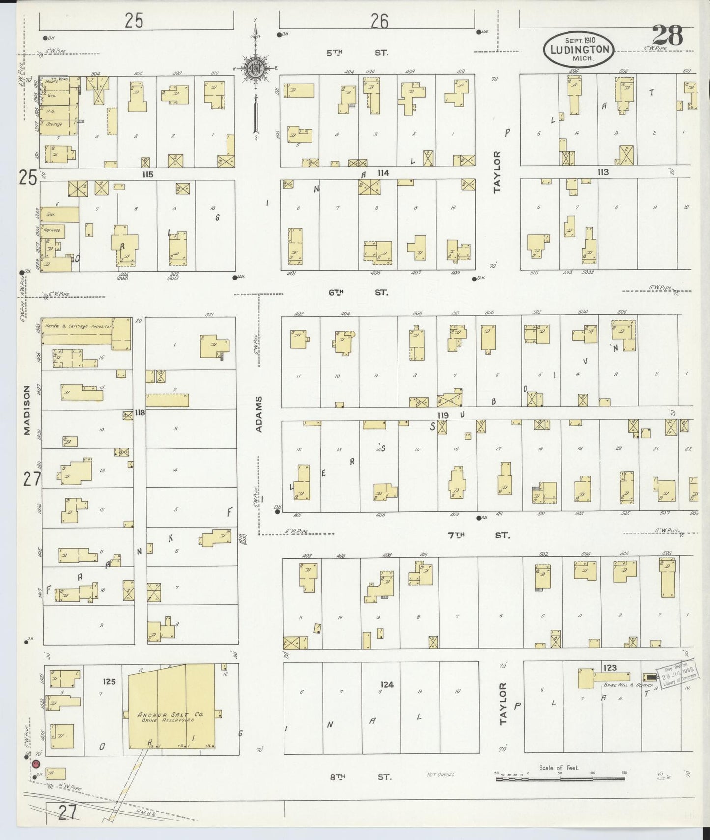Sanborn Fire Insurance Map from Ludington, Mason County, Michigan (1910), Sheet #0028 - Complete Map Set gallery image, historic Sanborn map, vintage wall art, Michigan Michigan