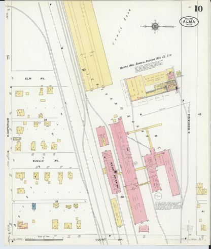 Sanborn Fire Insurance Map from Alma, Gratiot County, Michigan (1910), Sheet #0010 - Historic Sanborn Fire Insurance Map Print, vintage old map wall art, antique decor, genealogy gift, Michigan Michigan map