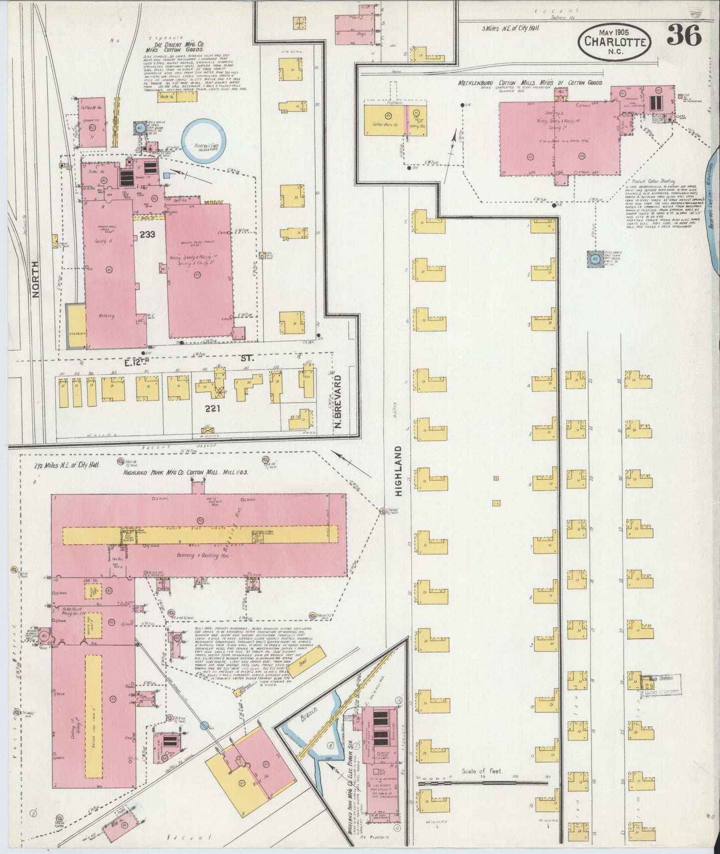 Sanborn Fire Insurance Map from Charlotte, Mecklenburg County, North Carolina (1905), Sheet #0036 - Historic Sanborn Fire Insurance Map Print, vintage old map wall art, antique decor, genealogy gift, North Carolina North Carolina map