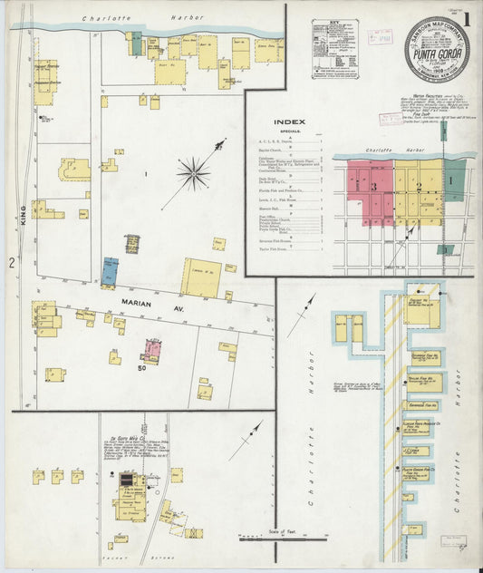 Sanborn Fire Insurance Map from Punta Gorda, Charlotte County, Florida (1909), Sheet #0001 - Complete Map Set gallery image, historic Sanborn map, vintage wall art, Florida Florida