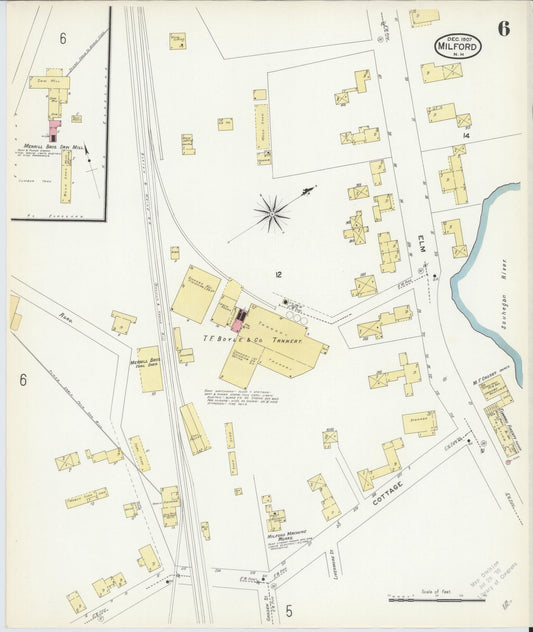 Sanborn Fire Insurance Map from Milford, Hillsborough County, New Hampshire (1907), Sheet #0006 - Historic Sanborn Fire Insurance Map Print, vintage old map wall art, antique decor, genealogy gift, New Hampshire New Hampshire map
