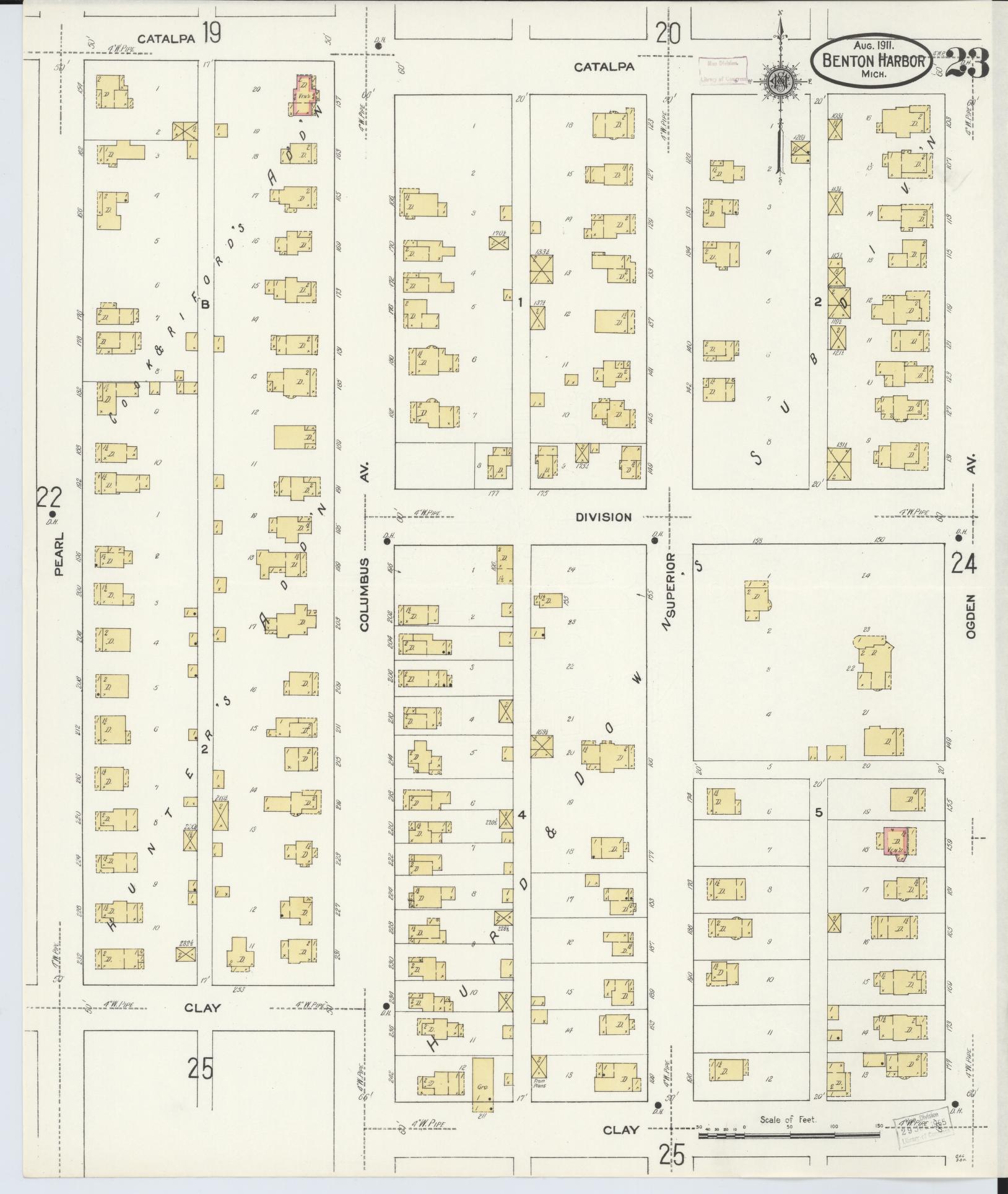 Sanborn Fire Insurance Map from Benton Harbor, Berrien County, Michigan (1911), Sheet #0023 - Complete Map Set gallery image, historic Sanborn map, vintage wall art, Michigan Michigan