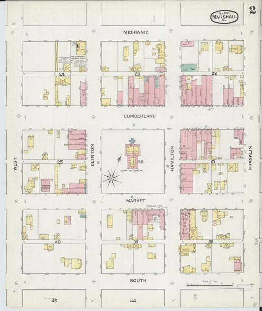 Sanborn Fire Insurance Map from Marshall, Clark County, Illinois (1892), Sheet #0002 - Historic Sanborn Fire Insurance Map Print, vintage old map wall art, antique decor, genealogy gift, Illinois Illinois map