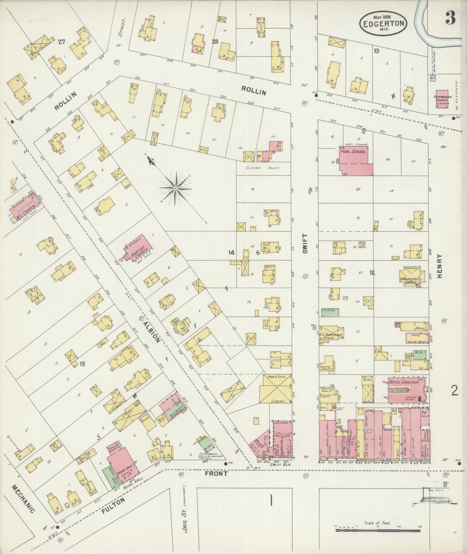 Sanborn Fire Insurance Map from Edgerton, Rock County, Wisconsin (1898), Sheet #0003 - Complete Map Set gallery image, historic Sanborn map, vintage wall art, Wisconsin Wisconsin