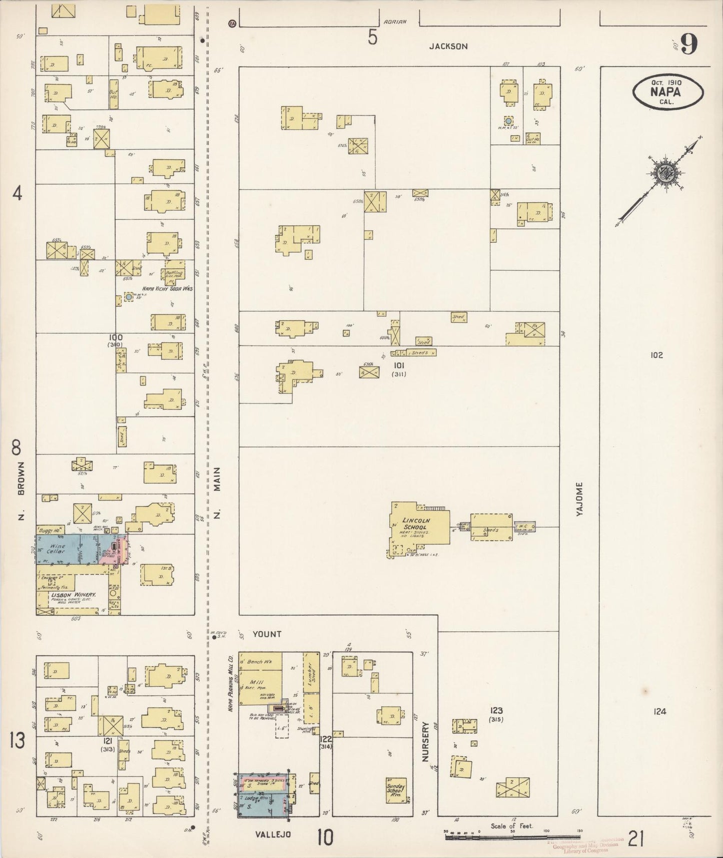 Sanborn Fire Insurance Map from Napa, Napa County, California (1910), Sheet #0009 - Complete Map Set gallery image, historic Sanborn map, vintage wall art, California California
