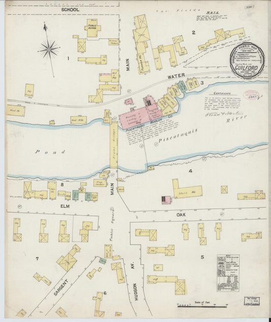 Sanborn Fire Insurance Map from Guilford, Piscataquis County, Maine (1889), Sheet #0001 - Historic Sanborn Fire Insurance Map Print, vintage old map wall art, antique decor, genealogy gift, Maine Maine map