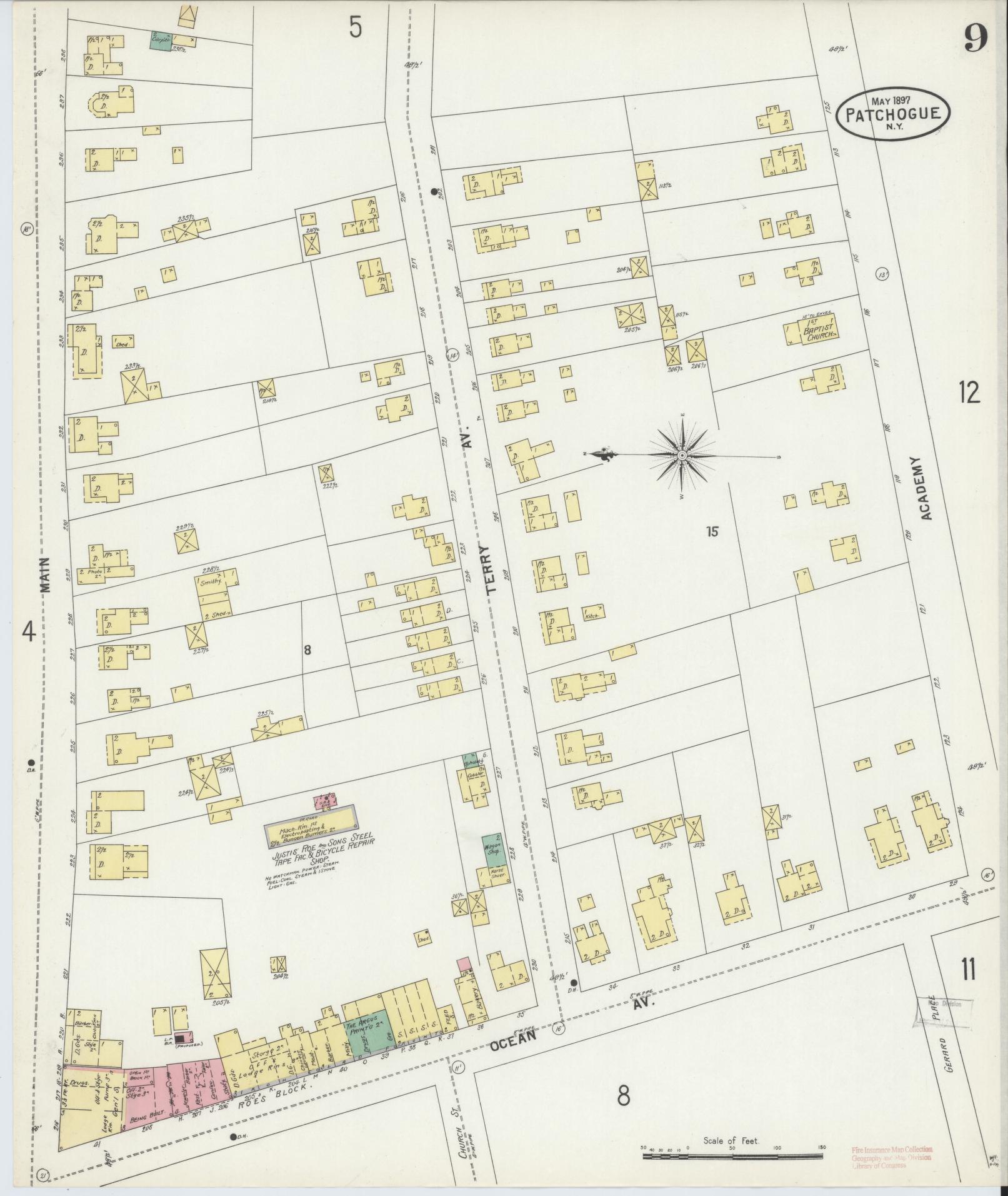 Sanborn Fire Insurance Map from Patchogue, Suffolk County, New York (1897), Sheet #0009 - Complete Map Set gallery image, historic Sanborn map, vintage wall art, New York New York