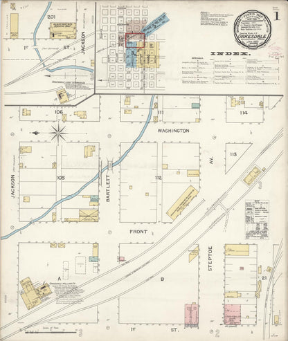 Sanborn Fire Insurance Map from Oakesdale, Whitman County, Washington (1893), Sheet #0001 - Complete Map Set gallery image, historic Sanborn map, vintage wall art, Washington Washington