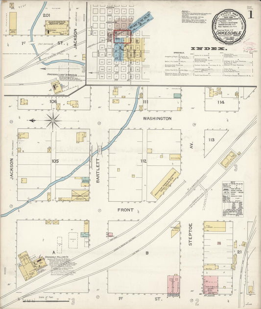 Sanborn Fire Insurance Map from Oakesdale, Whitman County, Washington (1893), Sheet #0001 - Complete Map Set gallery image, historic Sanborn map, vintage wall art, Washington Washington