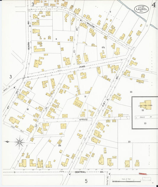 Sanborn Fire Insurance Map from Laurel, Sussex County, Delaware (1901), Sheet #0004 - Historic Sanborn Fire Insurance Map Print, vintage old map wall art, antique decor, genealogy gift, Delaware Delaware map