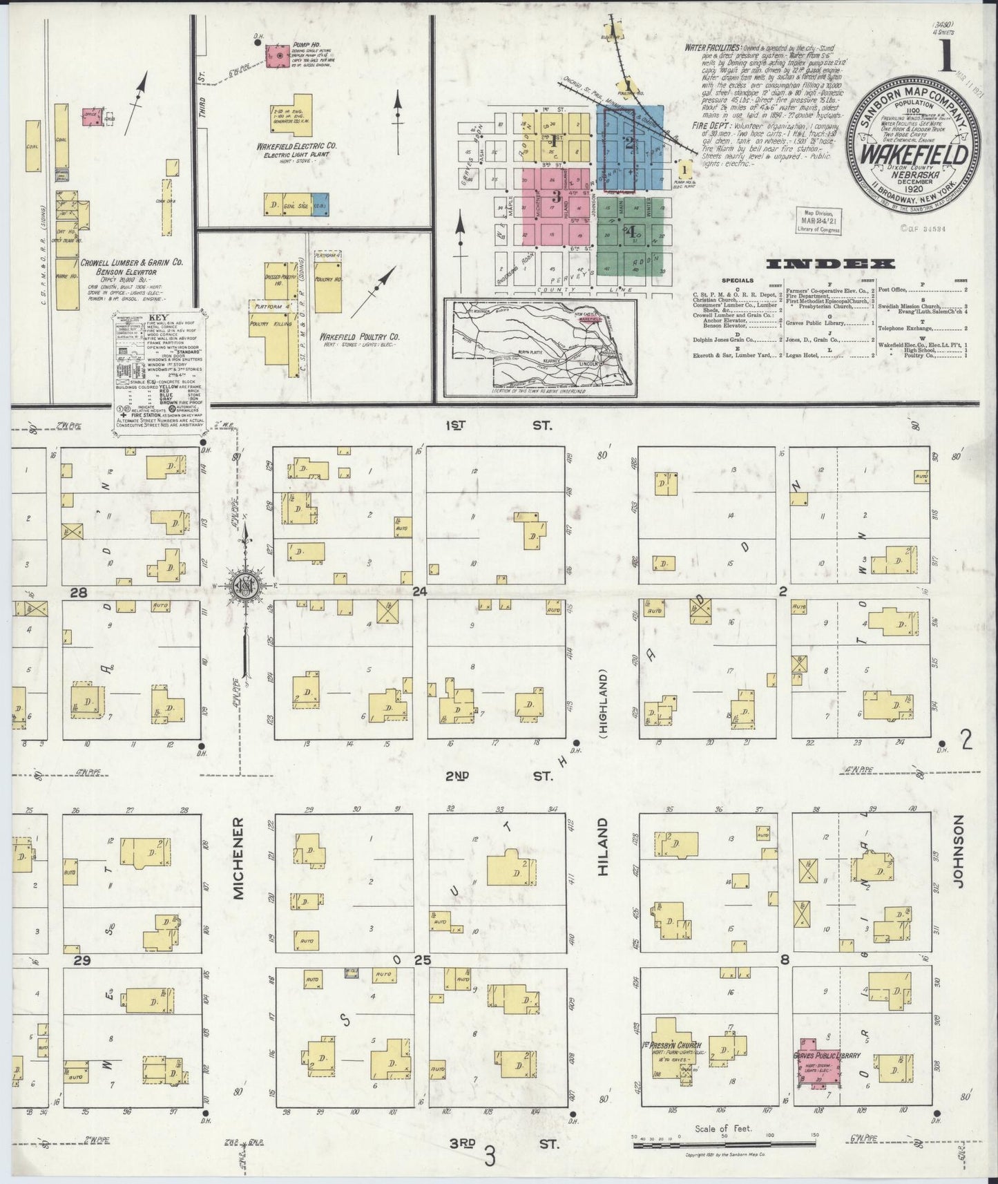 Sanborn Fire Insurance Map from Wakefield, Dixon County, Nebraska (1920), Sheet #0001 - Complete Map Set gallery image, historic Sanborn map, vintage wall art, Nebraska Nebraska