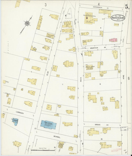 Sanborn Fire Insurance Map from Warrensburg, Warren County, New York (1912), Sheet #0005 - Historic Sanborn Fire Insurance Map Print, vintage old map wall art, antique decor, genealogy gift, New York New York map