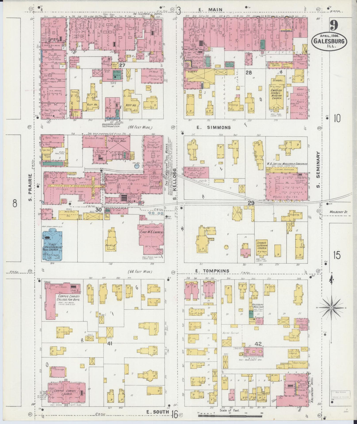 Sanborn Fire Insurance Map from Galesburg, Knox County, Illinois (1906), Sheet #0009 - Complete Map Set gallery image, historic Sanborn map, vintage wall art, Illinois Illinois