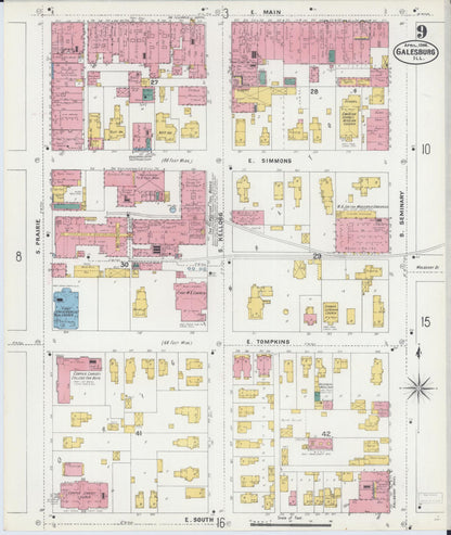 Sanborn Fire Insurance Map from Galesburg, Knox County, Illinois (1906), Sheet #0009 - Complete Map Set gallery image, historic Sanborn map, vintage wall art, Illinois Illinois