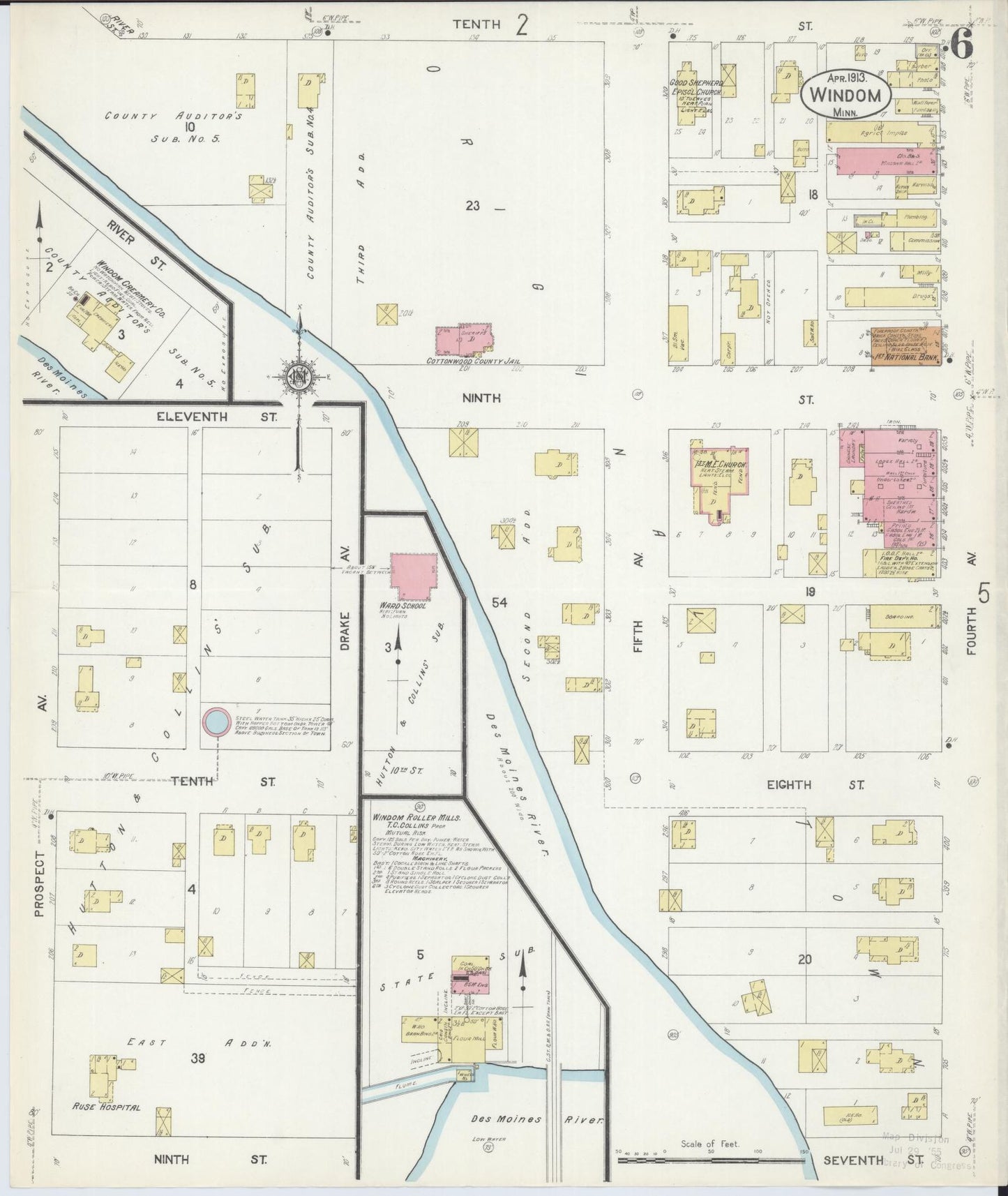 Sanborn Fire Insurance Map from Windom, Cottonwood County, Minnesota (1913), Sheet #0006 - Complete Map Set gallery image, historic Sanborn map, vintage wall art, Minnesota Minnesota